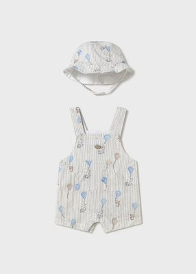 Mayoral- Newborn- Printed Overalls Romper with Hat