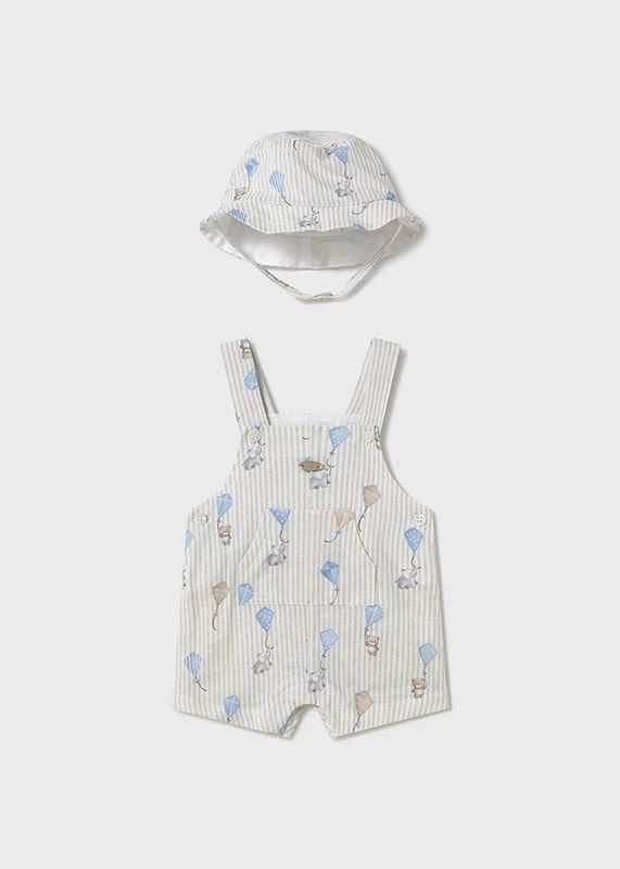 Mayoral- Newborn- Printed Overalls Romper with Hat