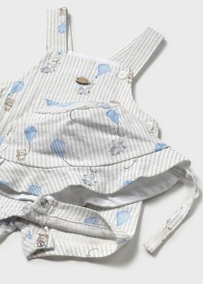 Mayoral- Newborn- Printed Overalls Romper with Hat