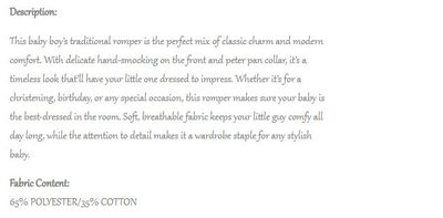 Sarah Louise- Smocked Short Romper