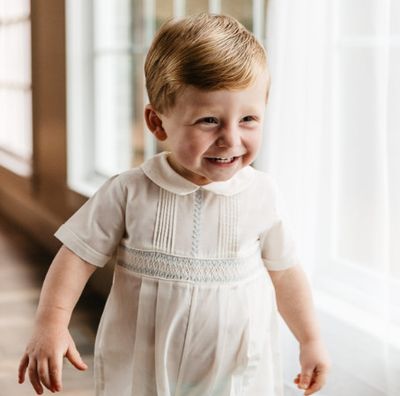 Feltman Brothers- Boys Vintage Smocked Romper, Bonnet &amp; Booties
