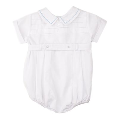 Feltman Brothers- Preemie Boys Belted Creeper w/Horizontal Pleat, Bonnet &amp; Booties
