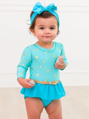 RuffleButts- Genie Princess Long Sleeve Bow Skirted One Piece