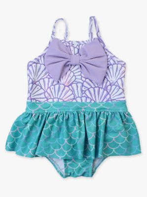 RuffleButts- Magical Mermaid Big Bow Skirted One Piece &amp; Swim Bow