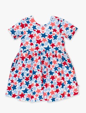 RuffleButts- Star-Spangled Knit Short Sleeve Twirl Dress