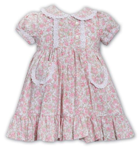 Sarah Louise- Floral Pocket Dress w/Eyelet Trim