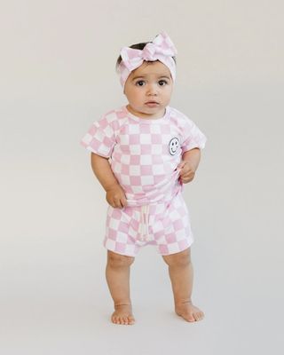 Lucky Panda Kids- Smiley Checkered Short Set