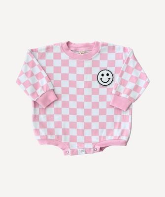 Lucky Panda Kids- Checkered Smiley Bubble Romper