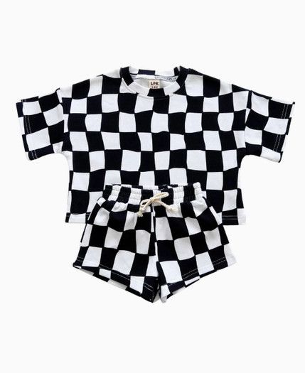 Lucky Panda Kids- Wavy Checkered Short Set