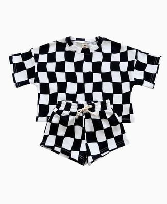 Lucky Panda Kids- Wavy Checkered Short Set