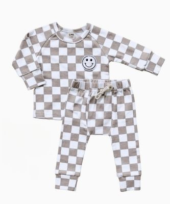 Lucky Panda Kids- Checkered Smiley Lounge Set