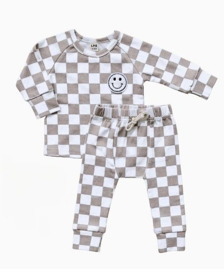 Lucky Panda Kids- Checkered Smiley Lounge Set