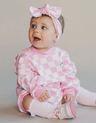 Lucky Panda Kids- Checkered Smiley Bubble Romper