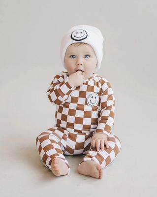 Lucky Panda Kids- Checkered Smiley Lounge Set