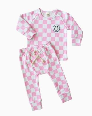 Lucky Panda Kids- Checkered Smiley Lounge Set