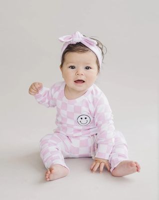 Lucky Panda Kids- Checkered Smiley Lounge Set