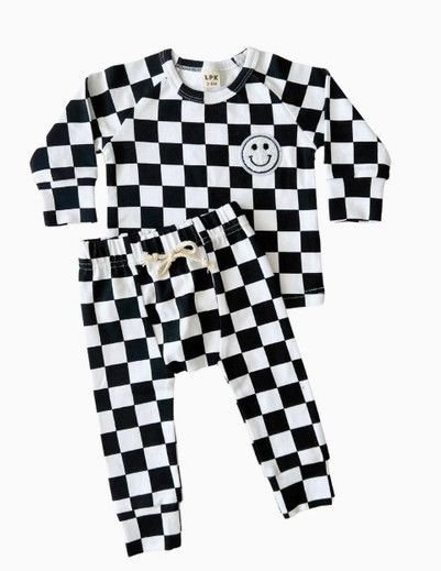 Lucky Panda Kids- Checkered Smiley Lounge Set