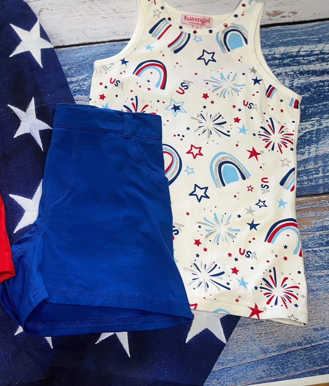 Haven Girl- Fireworks Short Set, Size: 5, Color: WHT/BLU, Style: 80A301H23