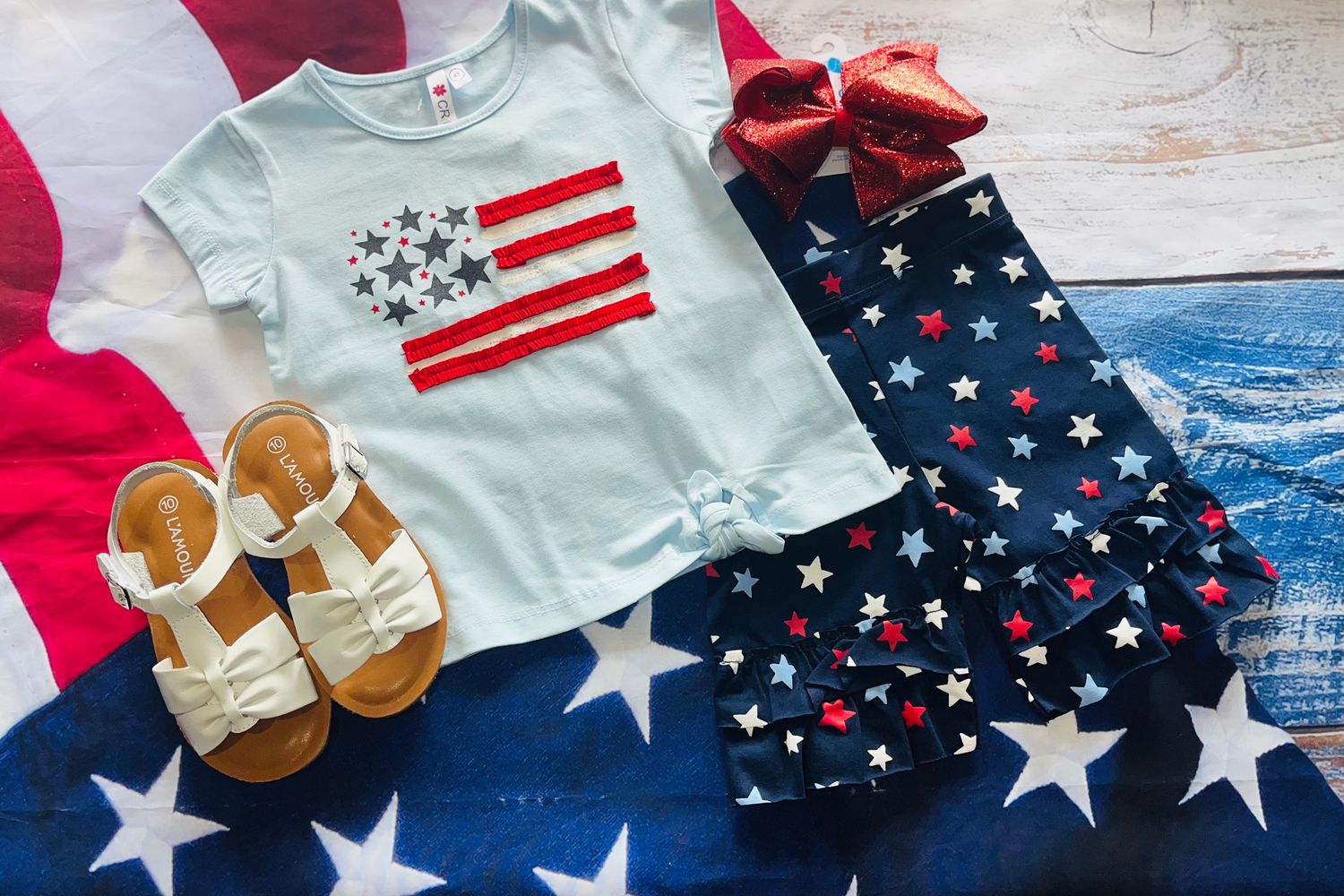 CR Kids- Americana Flag Ruffle Short Set