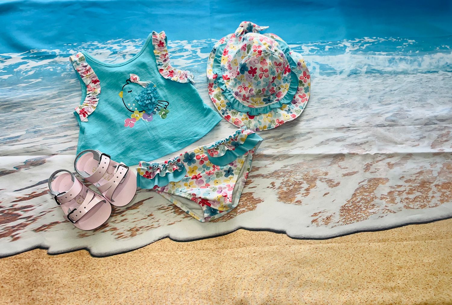 Mayoral- Newborn- Girl 3 PC Swimsuit Set w/Hat