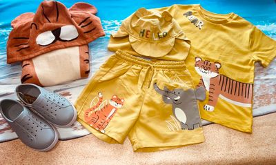Mayoral- Baby- Printed Shirt, Swim Trunks and Interactive Hat Set with Sun Protection