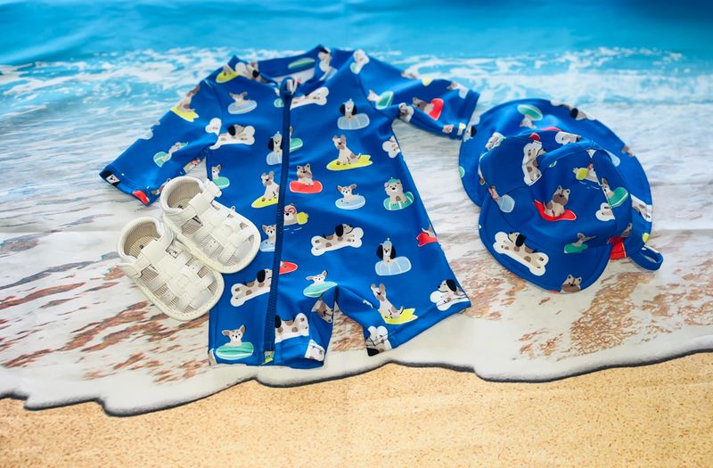 Mayoral- Newborn- Sun Protection Swim Romper with Hat