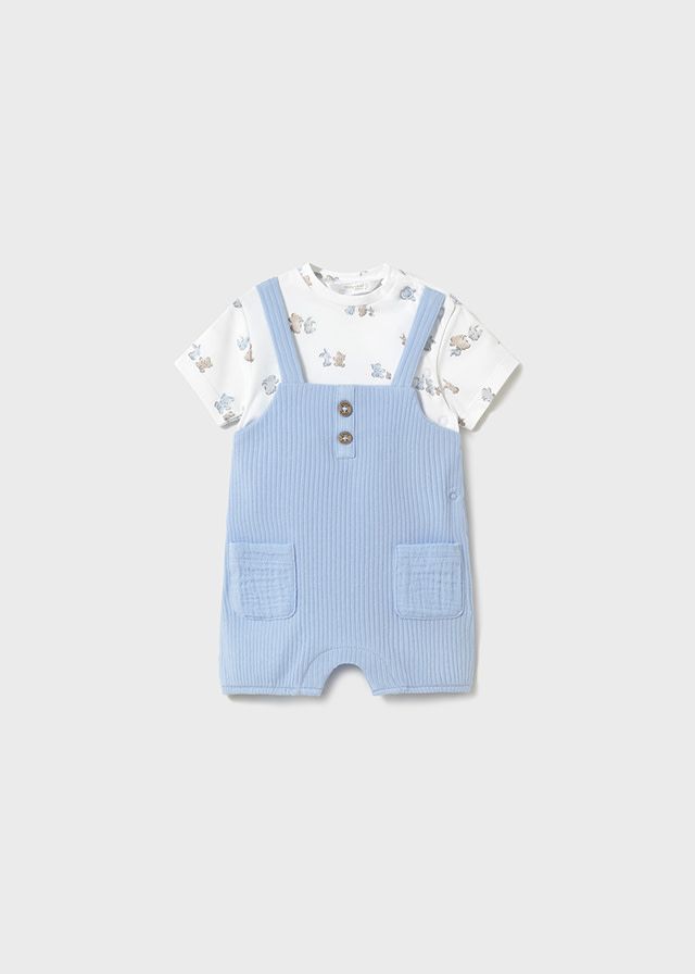 Mayoral- Newborn- Simulated Dungaree Romper, Size: 1-2 (US 3M), Color: 37 Cielo/Sky, Style: 1616