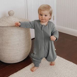 Günamüna- Bamboo Long Sleeve Footie Sleep Sack (1 TOG), Size: 3-6M (Length 22&quot;), Color: Sage, Style: 2722
