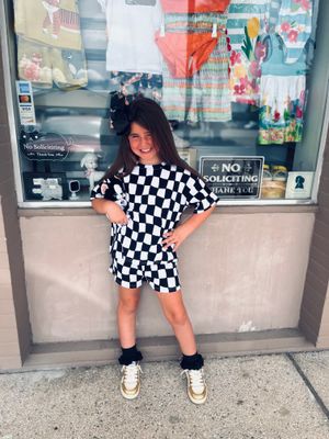 Lucky Panda Kids- Wavy Checkered Short Set