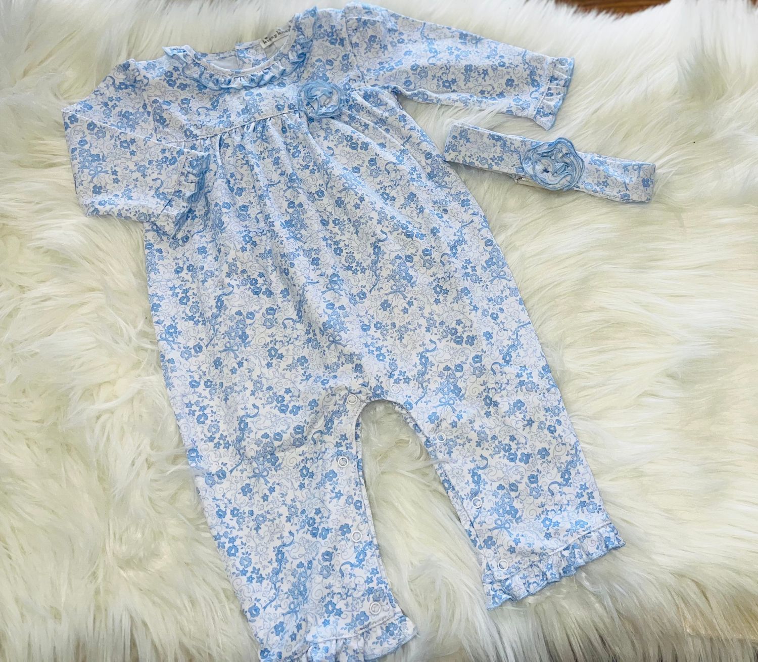 Kissy Kissy- Old English Roses Playsuit &amp; Headband, Size: 6-9M, Color: K480 Light Blue, Style: KG812709I