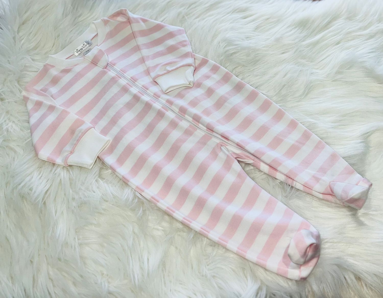 Kissy Kissy- Board Stripe Footie w/Zipper, Size: 3-6M, Color: K650 Pink, Style: KGQ04523N