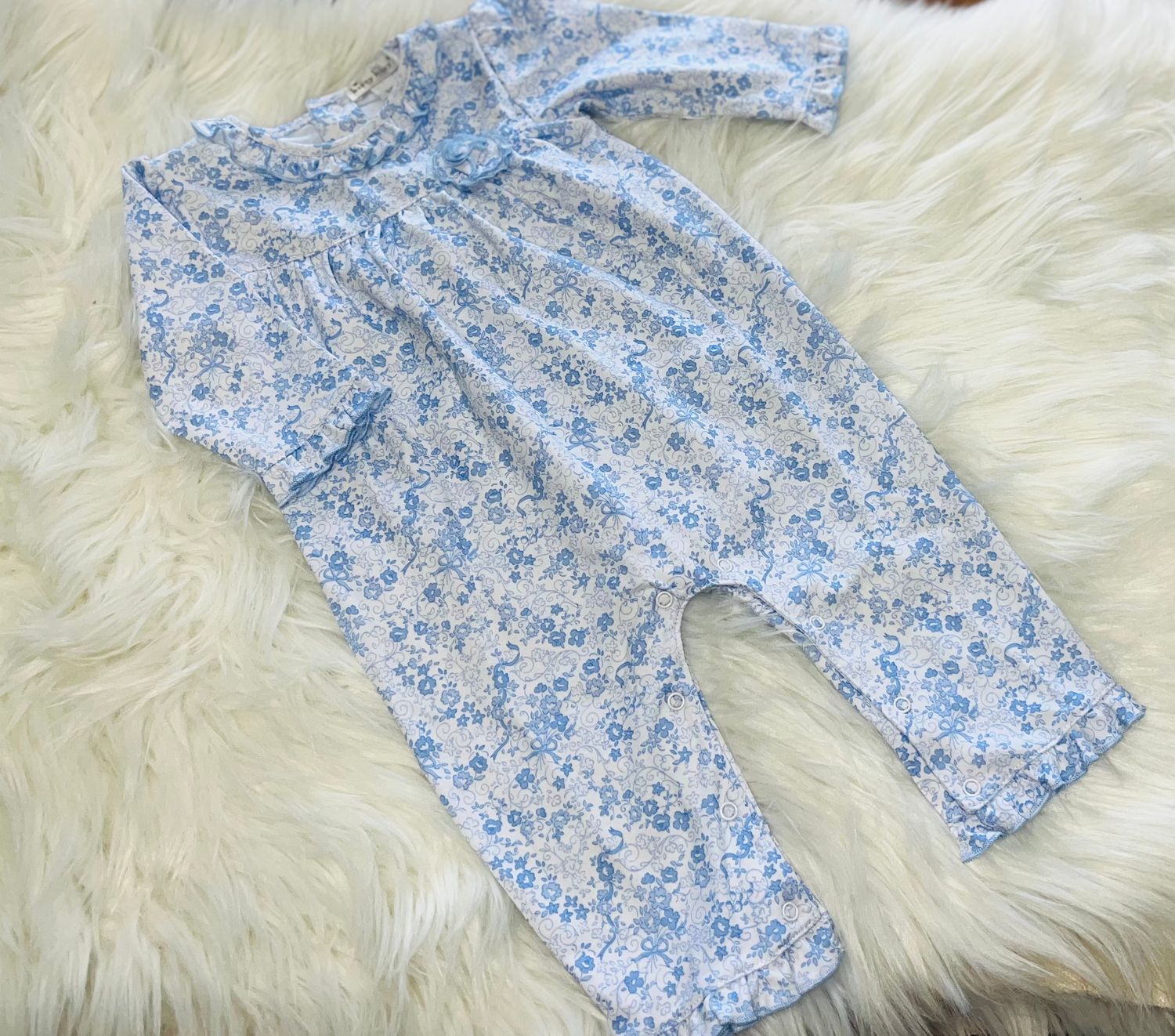 Kissy Kissy- Old English Roses Playsuit, Size: 9M, Color: K480 Light Blue, Style: KG812709I