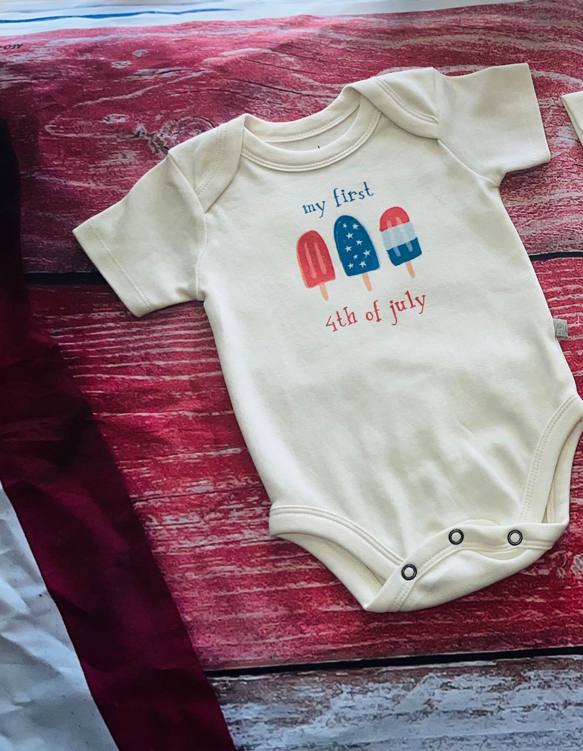 Finn + Emma- My First 4th of July Graphic Bodysuit, Size: 9-12M, Color: Cream, Style: Popsicle
