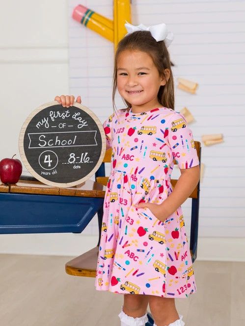 RuffleButts- School House Short Sleeve Twirl Dress