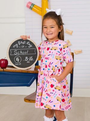 RuffleButts- School House Short Sleeve Twirl Dress