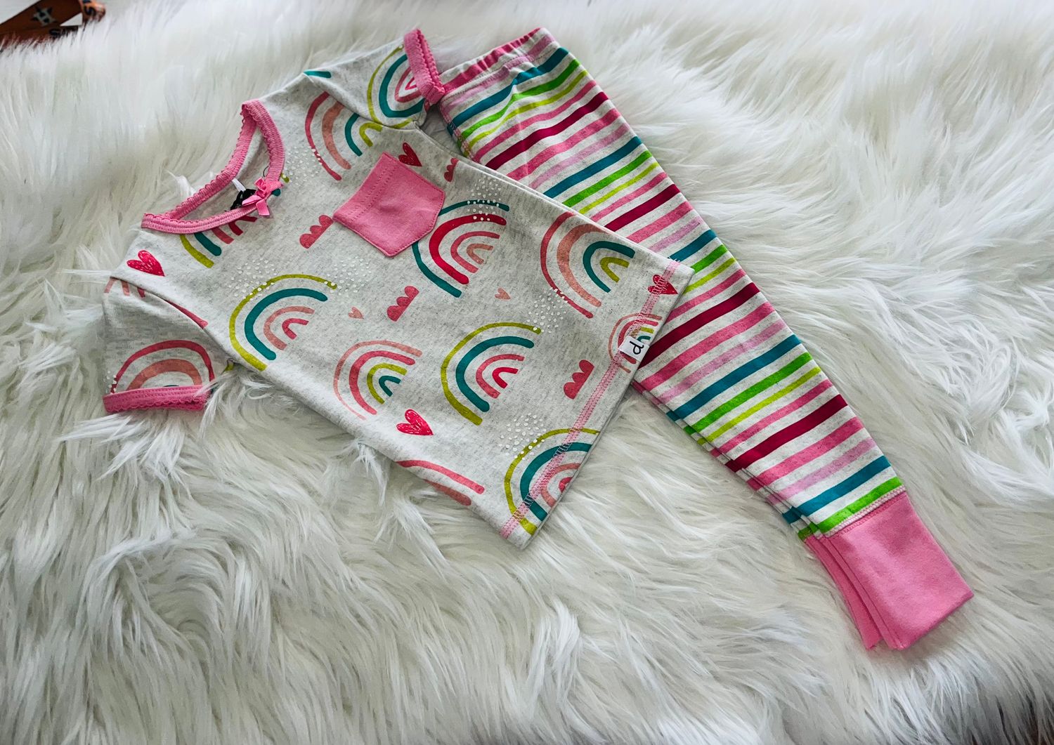 Deux Par Deux- Two Piece Pajamas, Color: Rainbow, Size: 2