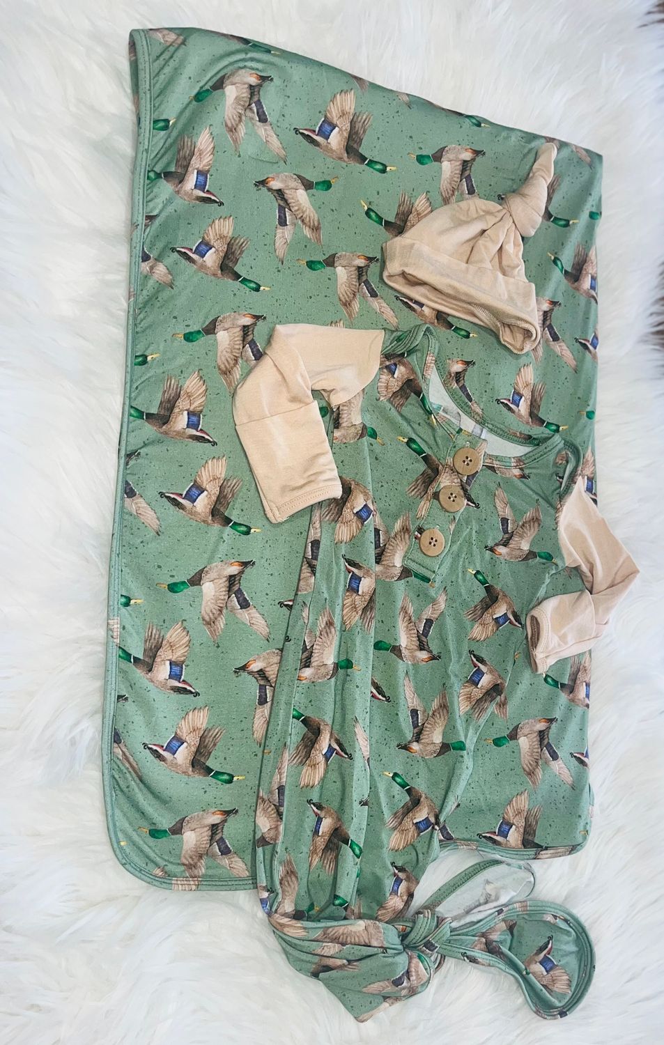  Rockin Royalty - Mallard Skies Gown &amp; Hat w/ Plush Swaddle