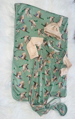  Rockin Royalty - Mallard Skies Gown &amp; Hat w/ Plush Swaddle