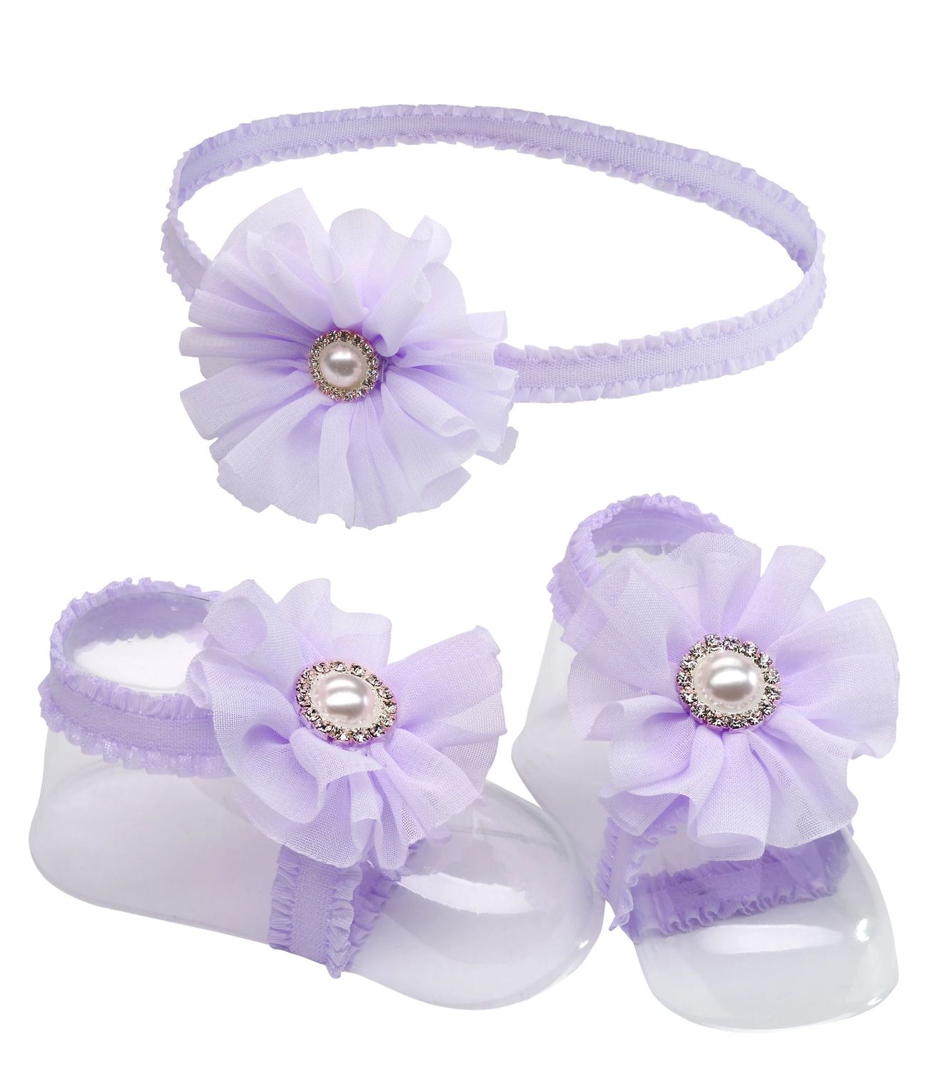 Petals- Headband &amp; Sandal Set, Size: NB, Color: Lavendar, Style: KSG-121-BFS