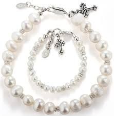 Cherished Moments- Mom &amp; Me Sterling Silver Bracelet Set Baptism Gift with Cross Charms, Size: SM (0-12M), Color: Freshwater Pearl, Style: MMC