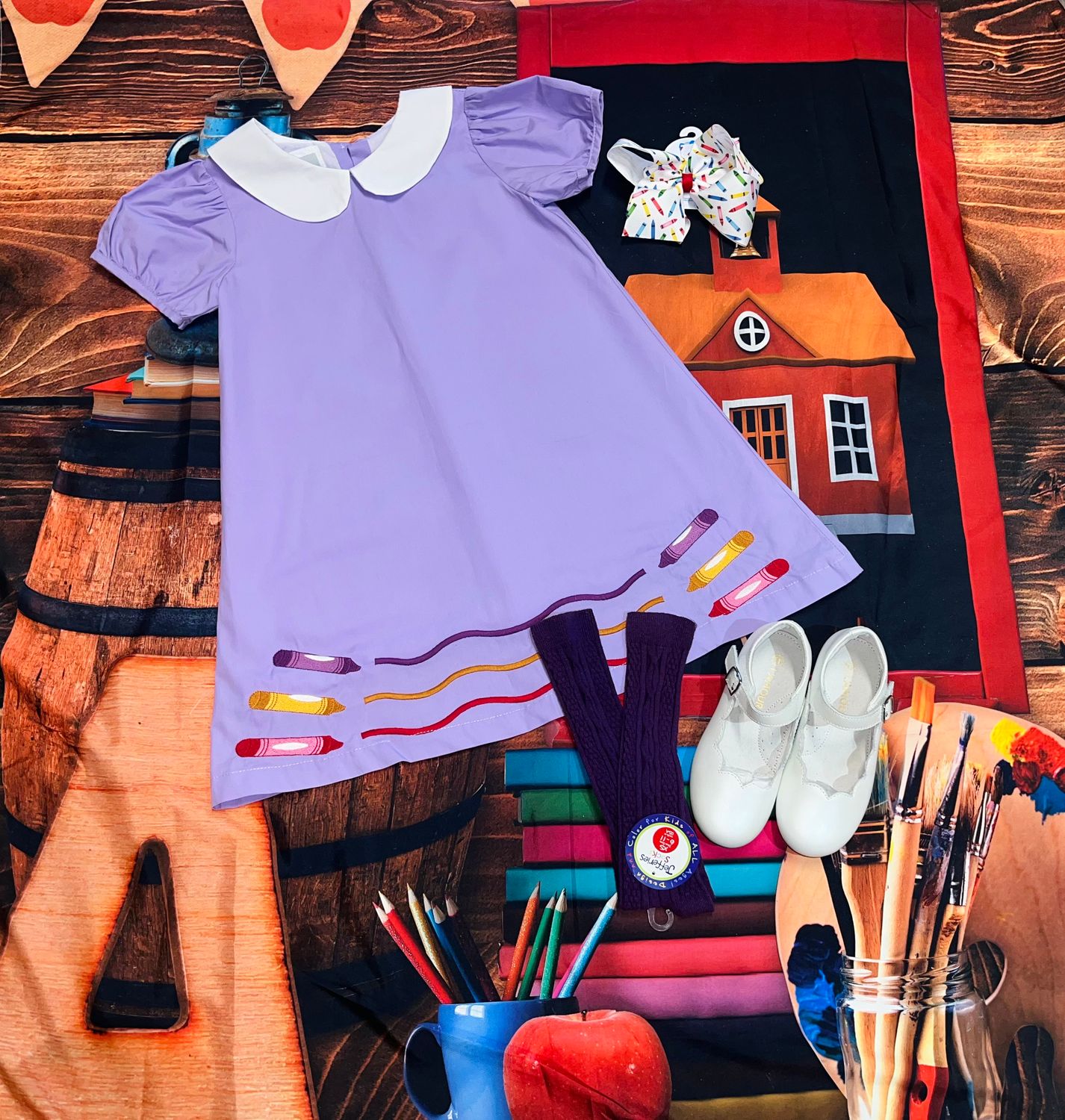 Lil Cactus- Crayon Back to School Collared Dress