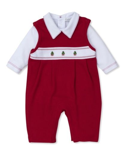 Kissy Kissy- Classic Treasures Christmas Tree Overall Set, Size: 18-24M, Color: Red/White, Style: KBN11064I