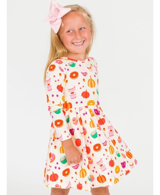 RuffleButts- Fall Treats Knit Long Sleeve Twirl Dress
