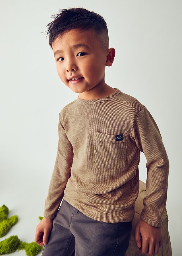 Mayoral- Mini- Boys Ribbed Long Sleeve Pocket Shirt
