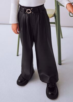 Mayoral- Mini- Leatherette Belted Wide Leg Pants