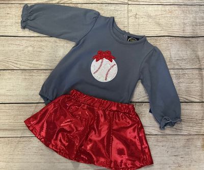 Emma Jean- Baseball Appliqué L/S Bubble Skort Set