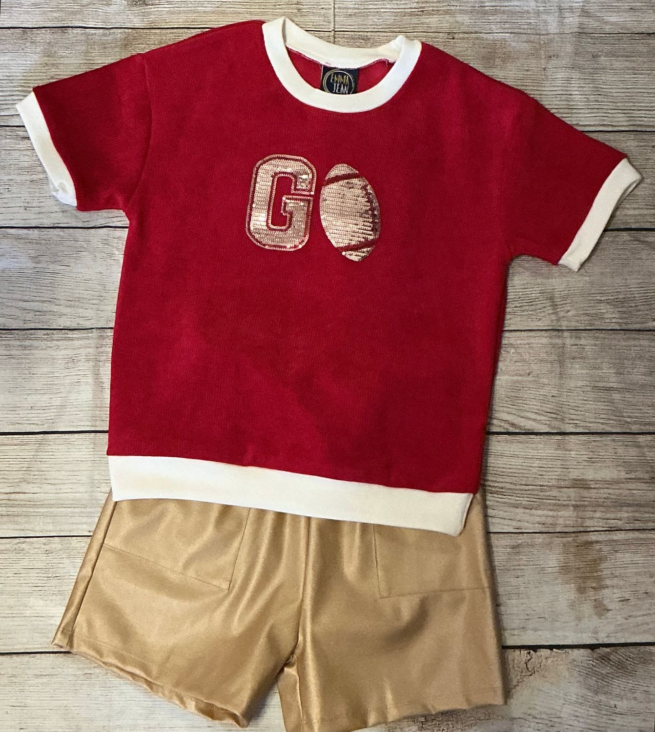 Emma Jean- Go Team Sweatshirt &amp;  Faux Leather Short Set