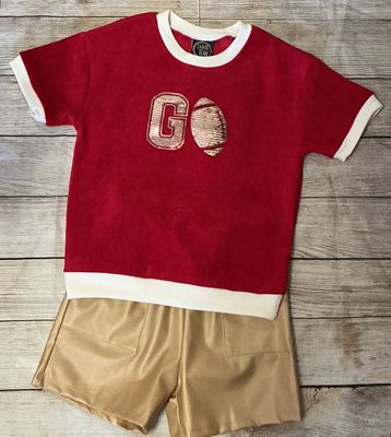 Emma Jean- Go Team Sweatshirt &amp;  Faux Leather Short Set