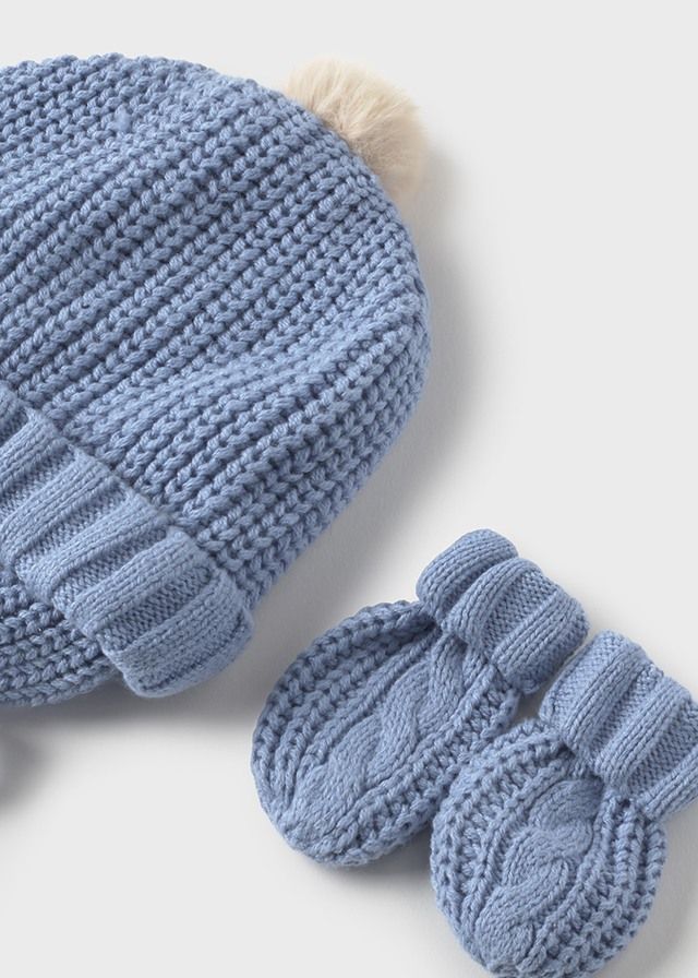 Mayoral- Newborn- Hat &amp; Mittens Set Boy, Size: 18M (US 18-24M), Color: 75 Nube/Cloud, Style: 9929