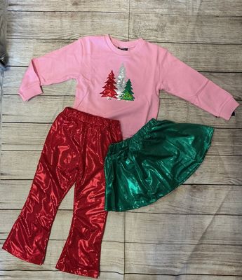 Emma Jean- Sparkly Christmas Tree Sweatshirt &amp; Skort/Pant Set